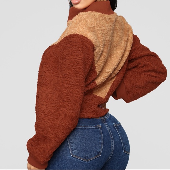 Fashion Nova The Next Movement Pullover Color-block Rust Combo Teddy Sweater L - Picture 5 of 13